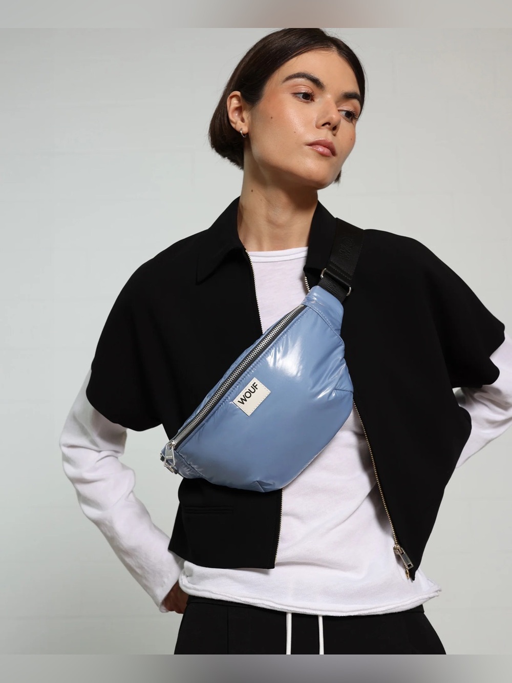🆕 WOUF Royal Waistband Blue Glossy Crossbody Belt Bag NWT